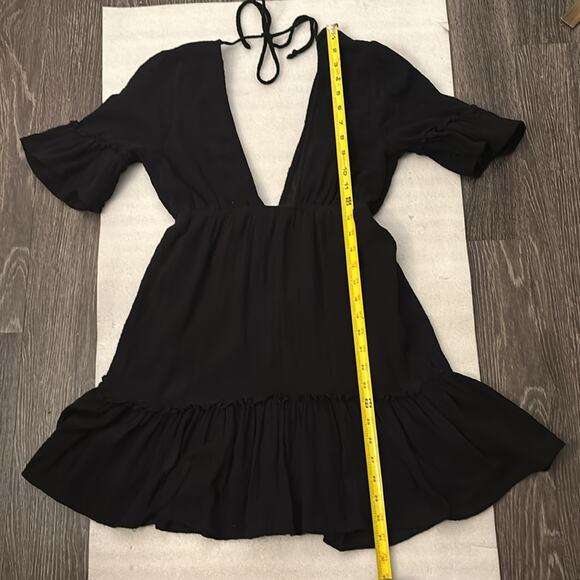 FAVLUX Black V-Neck Babydoll Mini Dress S Boho Costal Cowgirl Festival Indie LBD - Picture 9 of 11